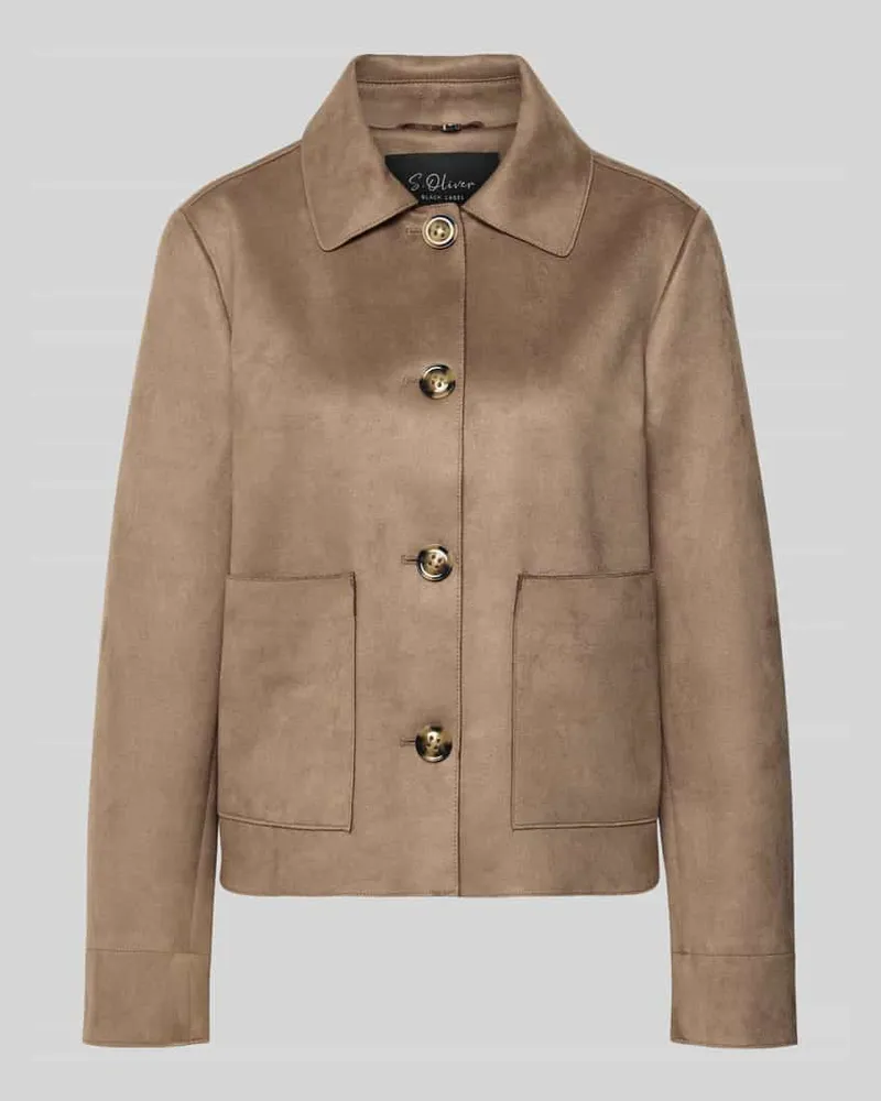 S.Oliver Regular Fit Jacke in Lederoptik mit Umlegekragen Taupe