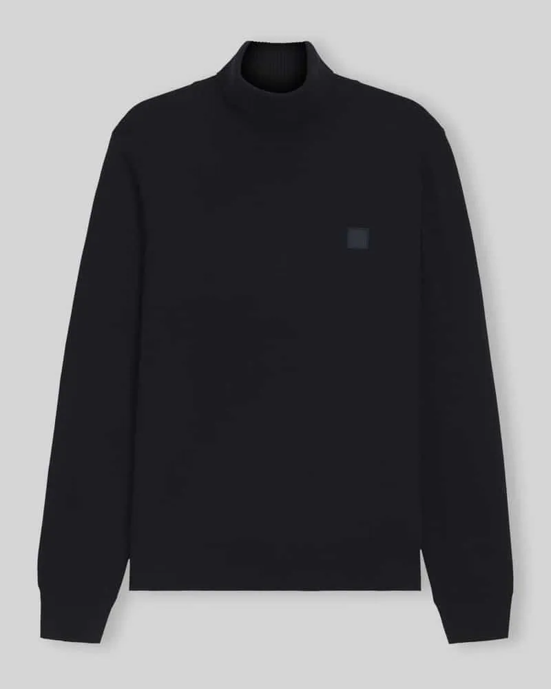 HUGO BOSS Rollkragenpullover mit Logo-Patch aus Kaschmir Dunkelblau