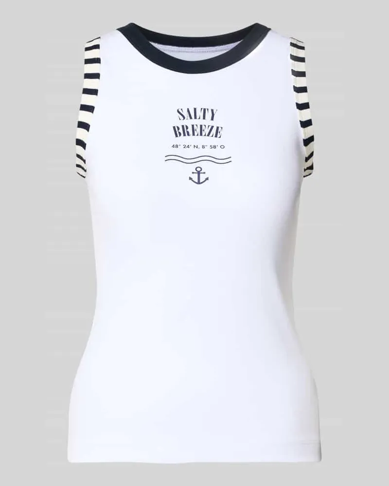 Marc Cain Slim Fit Top mit Statement-Print Weiss