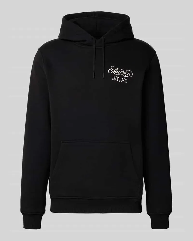 LES DEUX Hoodie mit Label-Print und Känguru-Tasche Black