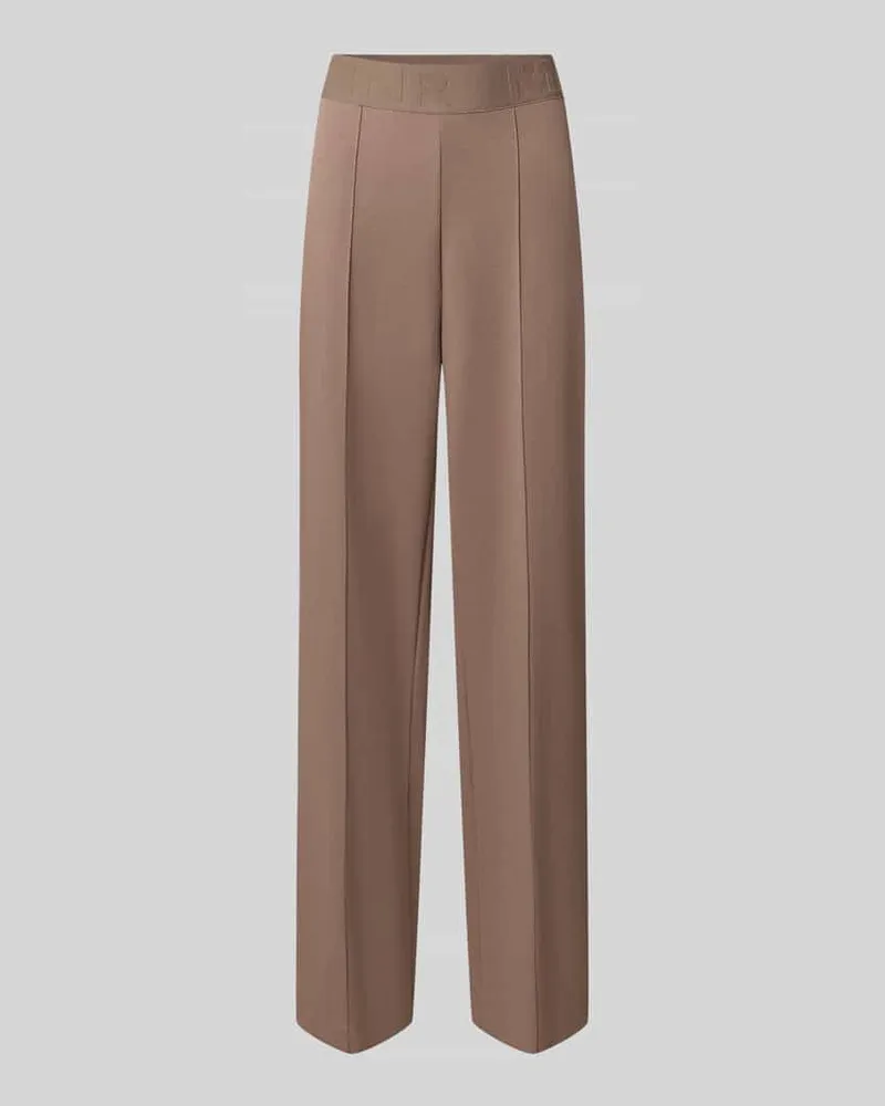 monari Straight Fit Hose aus Viskose-Mix mit Logo-Detail Taupe