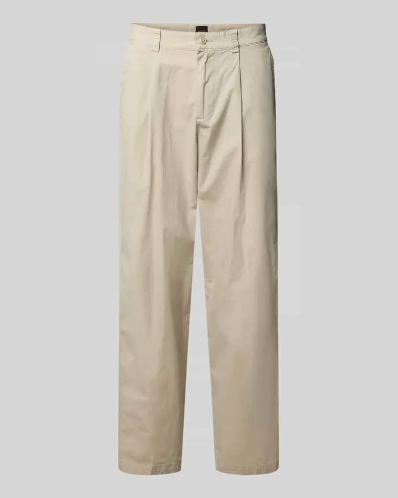 HUGO BOSS Straight Fit Chino aus Baumwoll-Mix Modell ''CHINO_ST_PLEATED_1 Beige