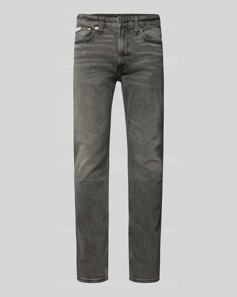 Calvin Klein Slim Fit Jeans im Used-Look mit Label-Detail Mittelgrau