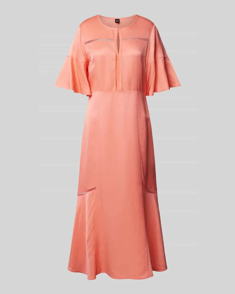 HUGO BOSS Midikleid aus Viskose-Leinen-Mix mit Schlüsselloch-Ausschnitt Koralle
