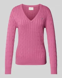 Gant Strickpullover mit Zopfmuster Fuchsia