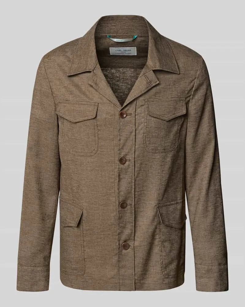 Carl Gross Regular Fit Hemdjacke aus Leinen-Mix Modell 'Taddeo Dunkelbraun