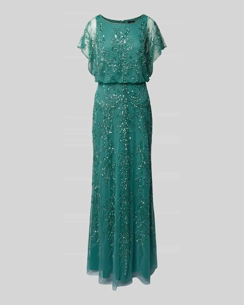 Adrianna Papell Abendkleid mit Perlen und Pailletten Gruen