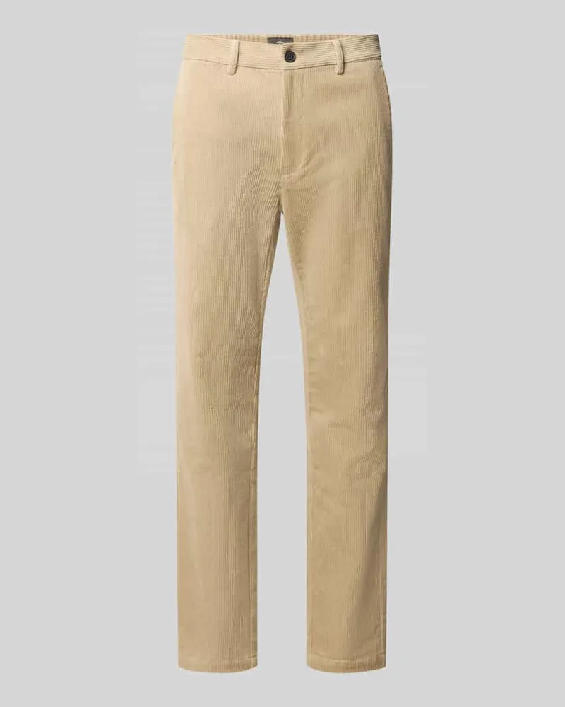 Fynch-Hatton Straight Fit Stoffhose in Cord-Optik Beige