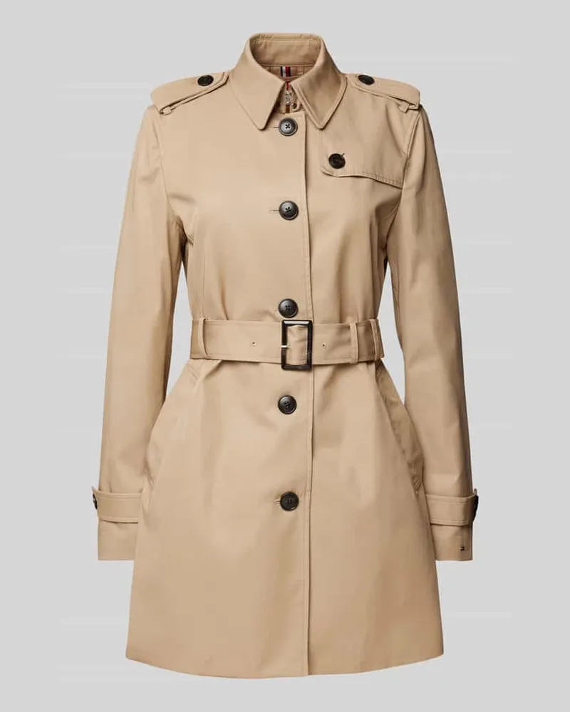 Tommy Hilfiger Trenchcoat mit Gürtel und Schulterriegeln Camel