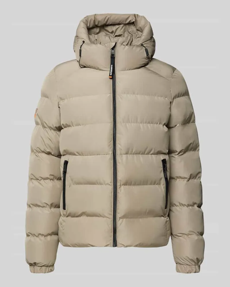Superdry. Steppjacke mit Kapuze und seitlichen Reißverschlusstaschen Beige