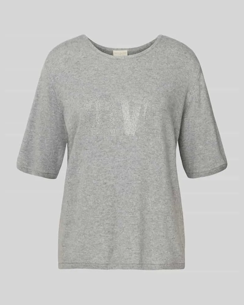 Milano Italy Strickshirt aus Woll-Mix mit Ziersteinbesatz Anthrazit