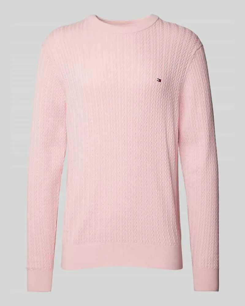Tommy Hilfiger Slim Fit Strickpullover mit Fischgrät-Struktur Pink