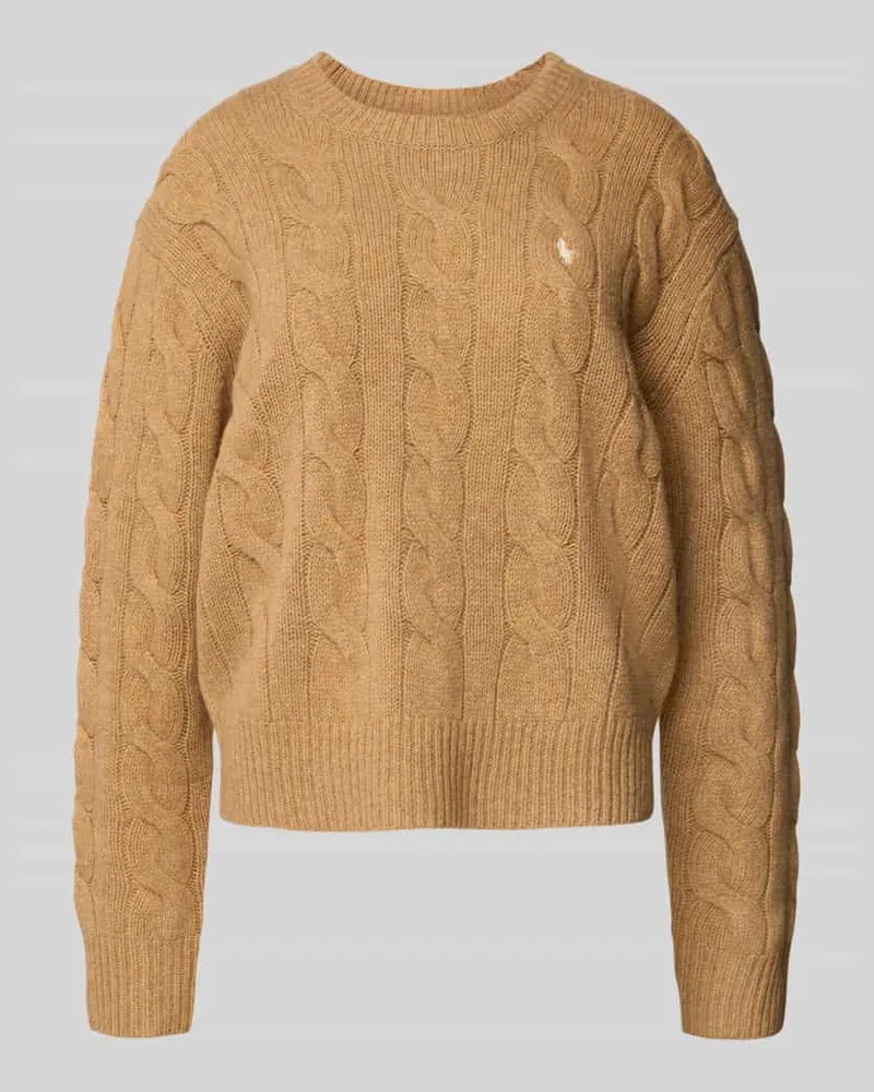 Ralph Lauren Strickpullover aus Baumwoll-Kaschmir-Mix mit Zopfmuster Camel