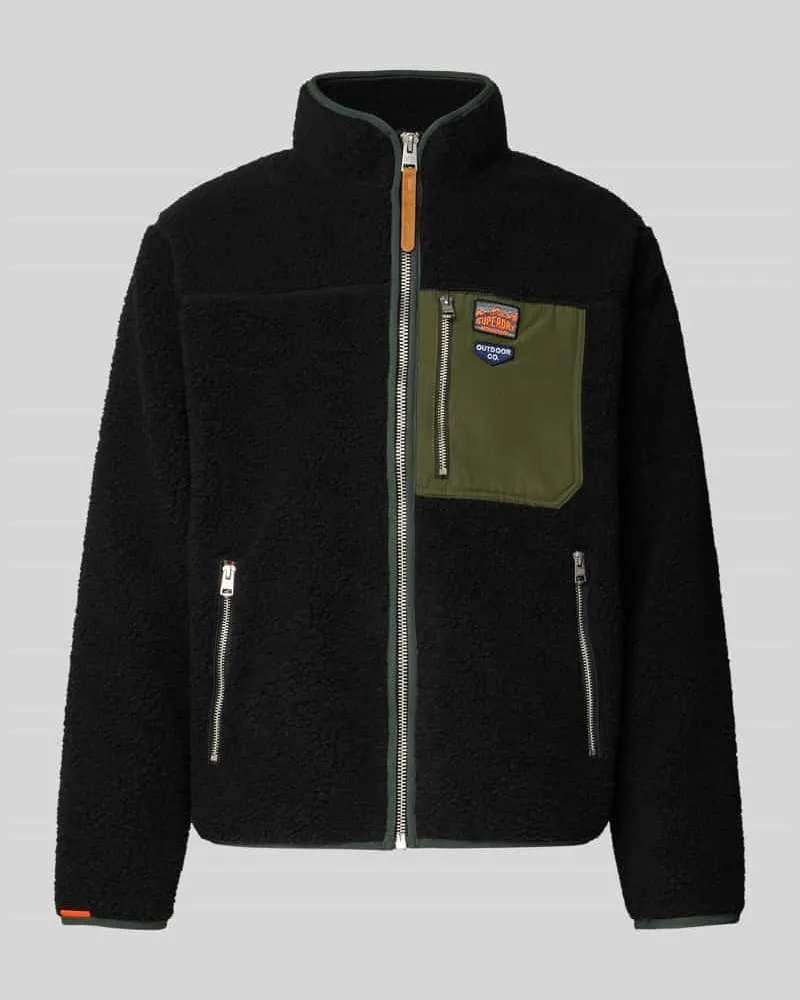 Superdry. Fleecejacke mit Stehkragen und Reißverschlusstaschen Black