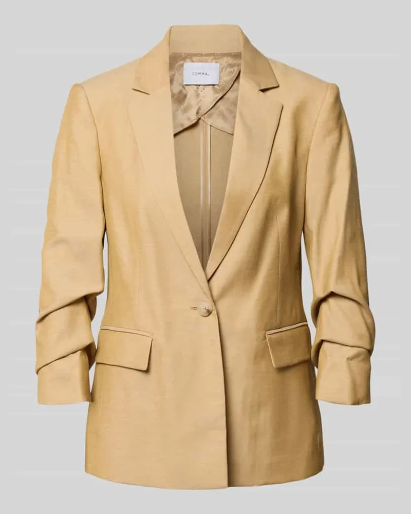 COMMA Slim Fit Blazer mit Pattentaschen und gerafften Ärmeln Beige