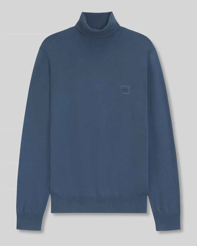 HUGO BOSS Regular Fit Rollkragenpullover aus Baumwoll-Kaschmir-Mix Modell 'AKIRO_S Rauchblau