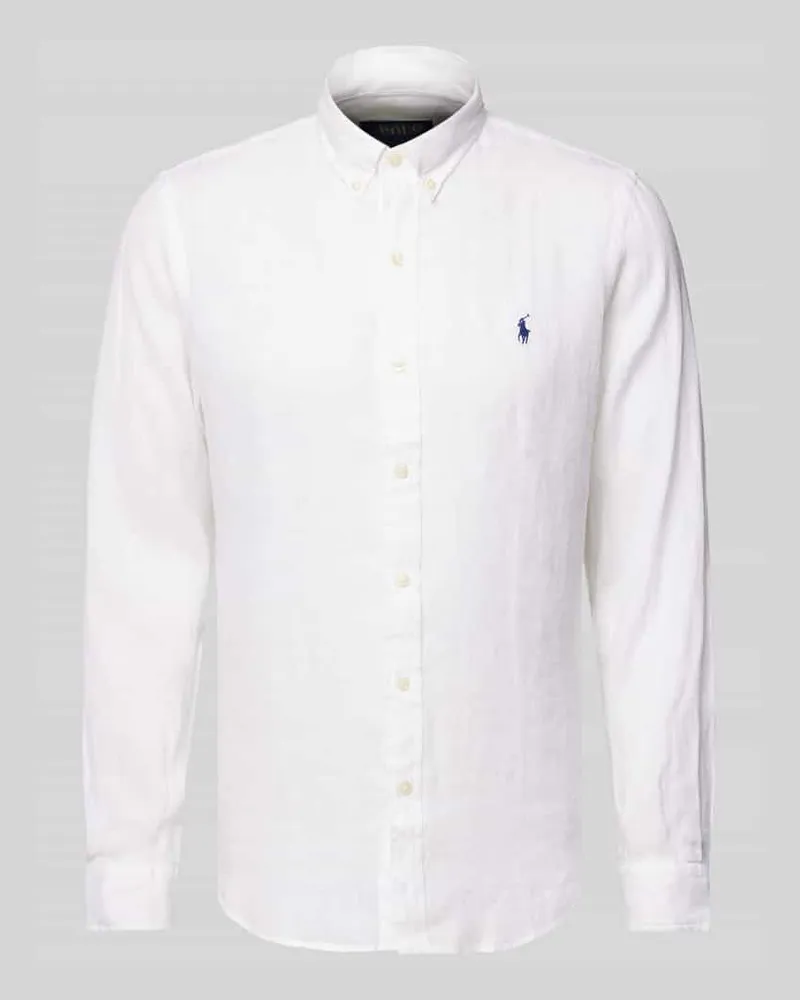 Ralph Lauren Slim Fit Leinenhemd mit Button-Down-Kragen Weiss