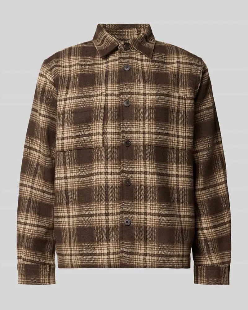 Selected Hemdjacke mit durchgehender Knopfleiste Mittelbraun