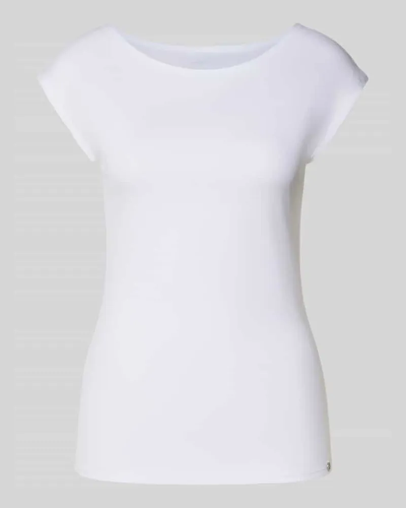 Marc Cain T-Shirt mit U-Boot-Ausschnitt und Label-Detail Weiss
