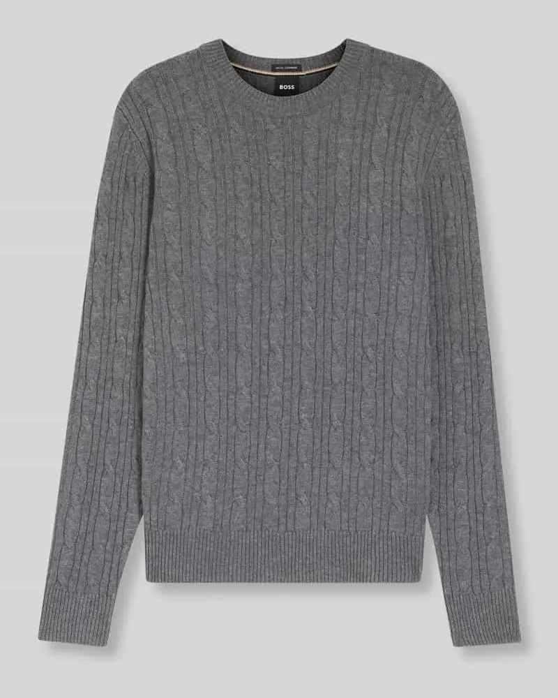 HUGO BOSS Regular Fit Strickpullover aus Schurwoll-Kaschmir-Mix Modell 'HETICO Hellgrau