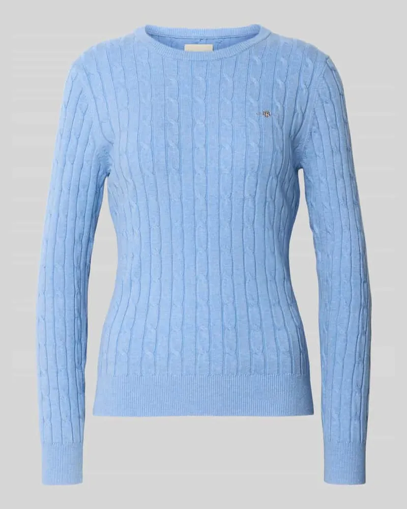 Gant Pullover mit Zopfmuster und Logo-Stitching Hellblau