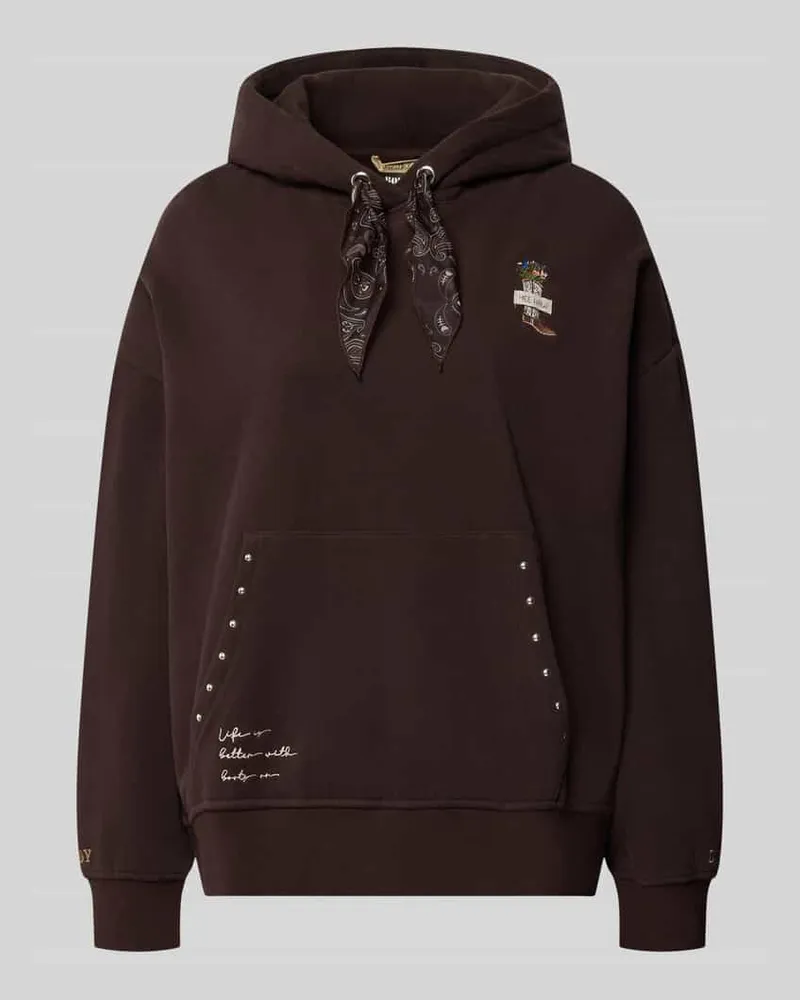 Smith & Soul Oversized Hoodie aus Baumwoll-Mix mit Nieten-Details Dunkelbraun