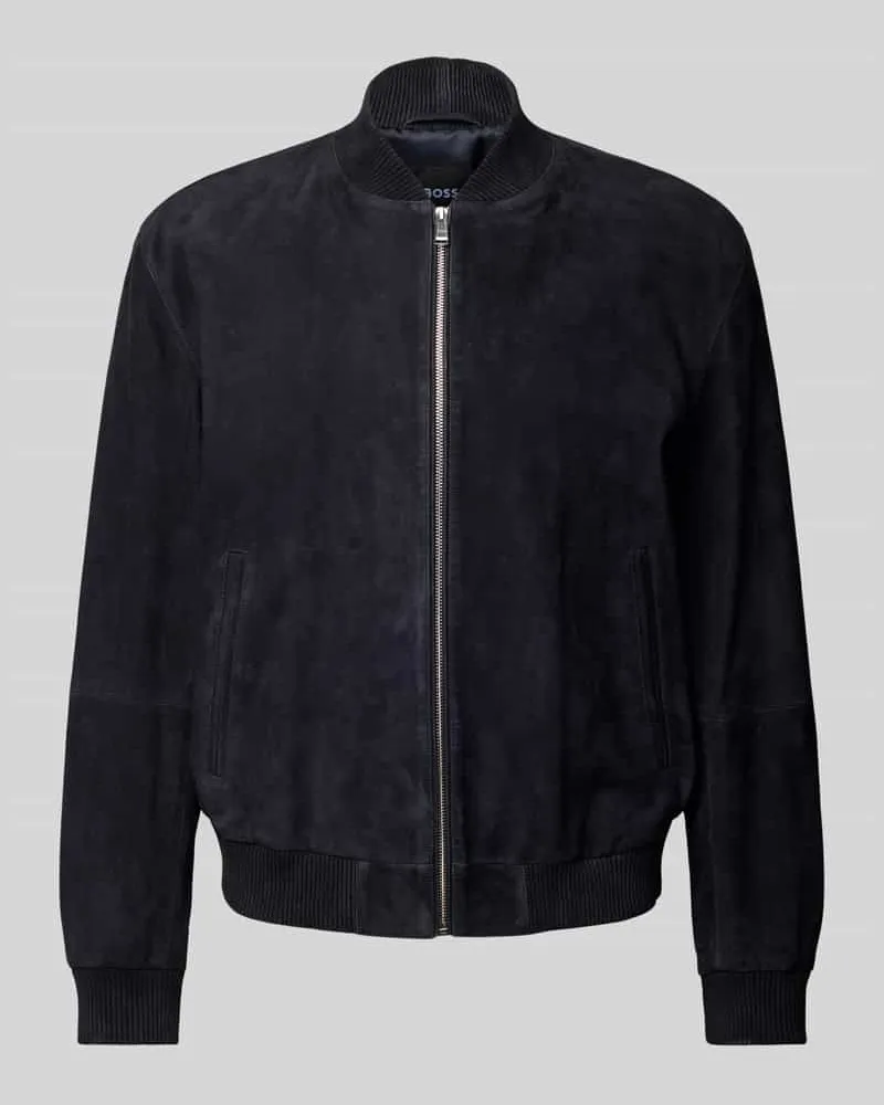 HUGO BOSS Regular Fit Lederjacke aus echtem Ziegenvelours Modell 'H-MULLER Marine