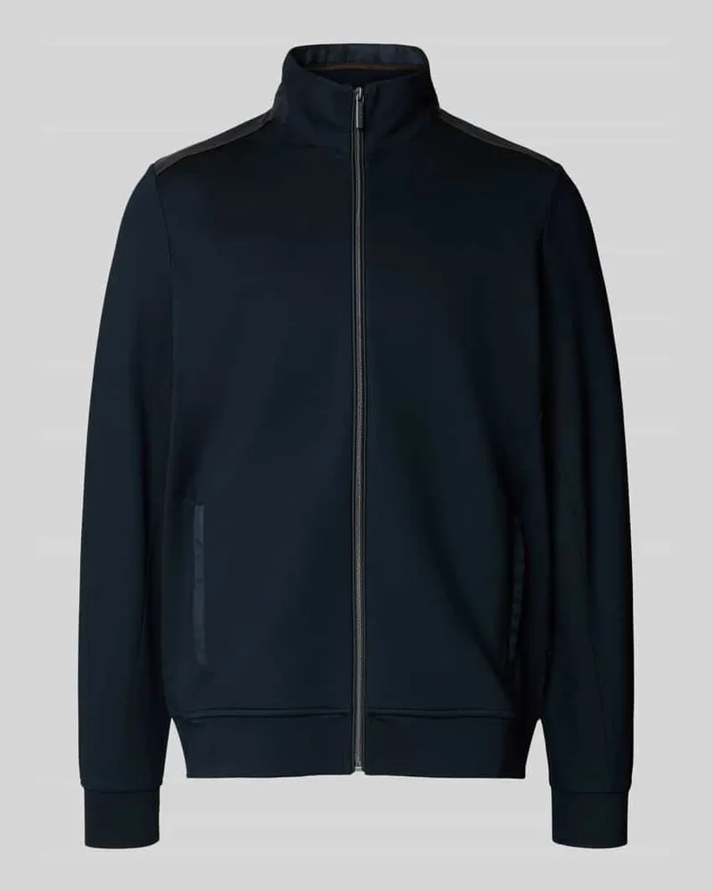 Bugatti Regular Fit Sweatjacke aus Viskose-Mix mit Stehkragen Marine