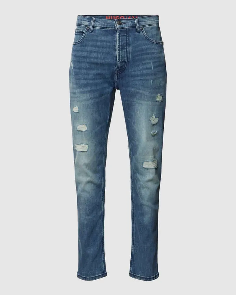 HUGO BOSS Slim Fit Jeans im Destroyed-Look Hellblau