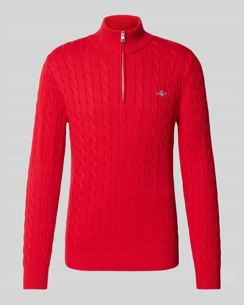 Gant Strickpullover mit Zopfmuster Rot