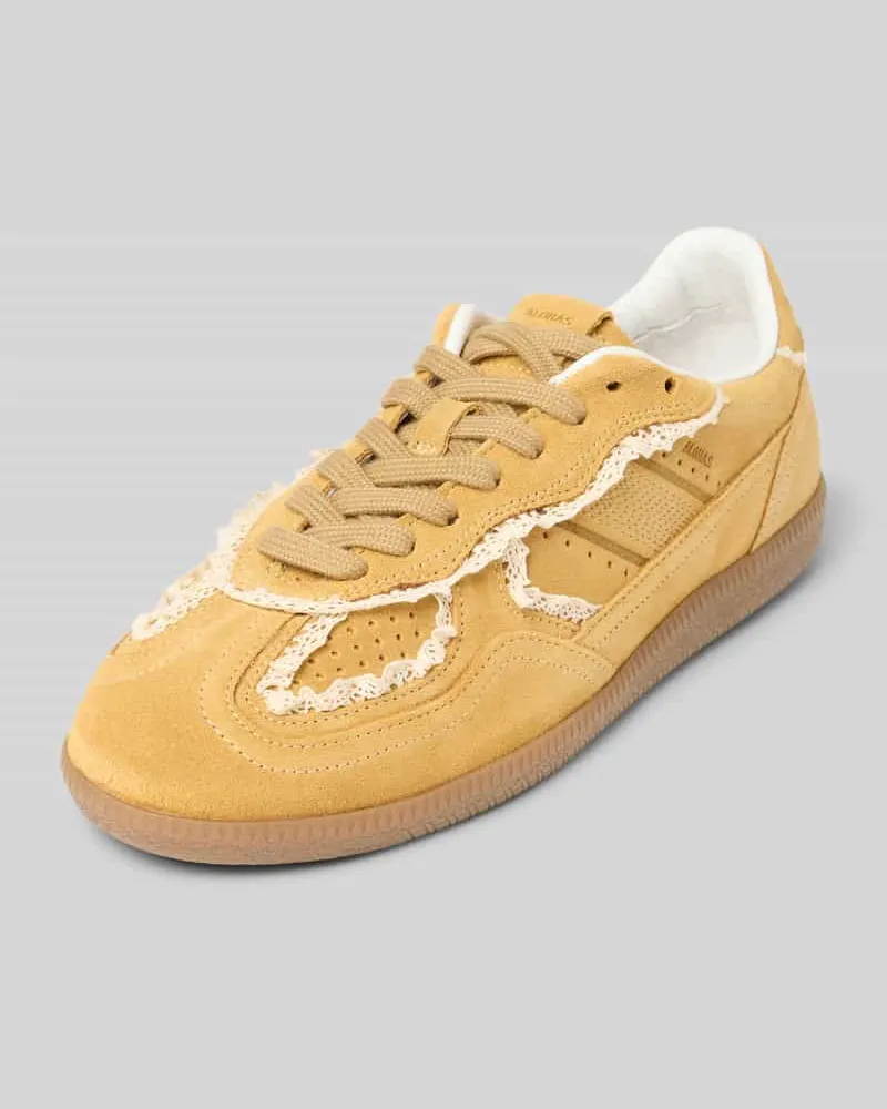 Alohas Sneaker aus Leder mit Häkelspitze Senf