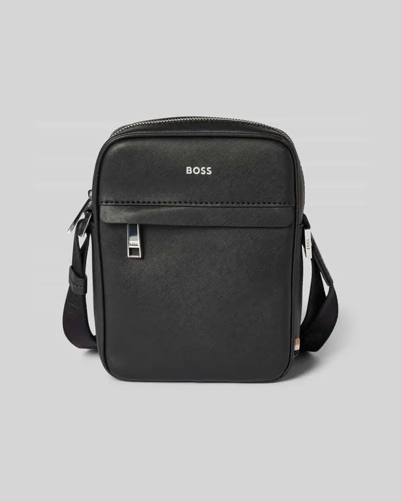 HUGO BOSS Lederumhängetasche mit Label-Schriftzug Modell 'Zair Black