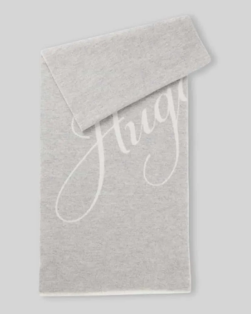 HUGO BOSS Schal mit großem Logo-Schriftzug Hellgrau