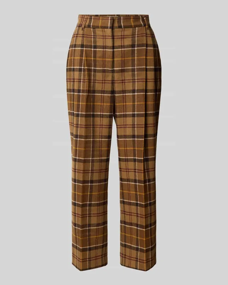 Barbour Regular Fit Bundfaltenhose aus Wolle mit Bügelfalten Cognac