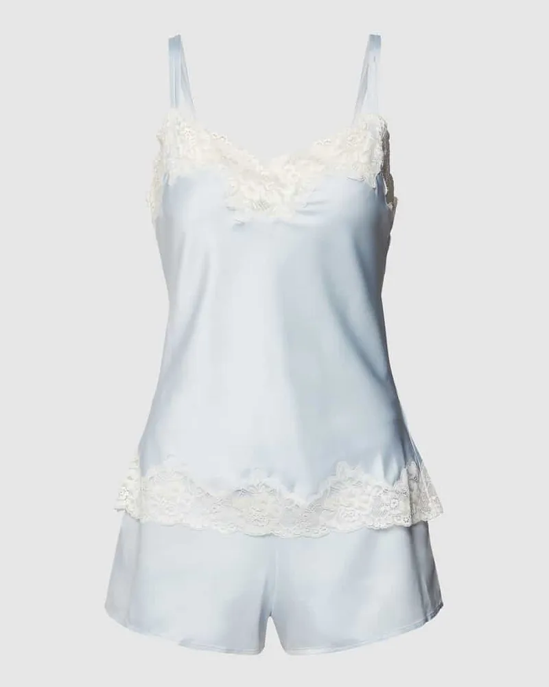 Ralph Lauren Pyjama mit Spitzenbesatz Hellblau