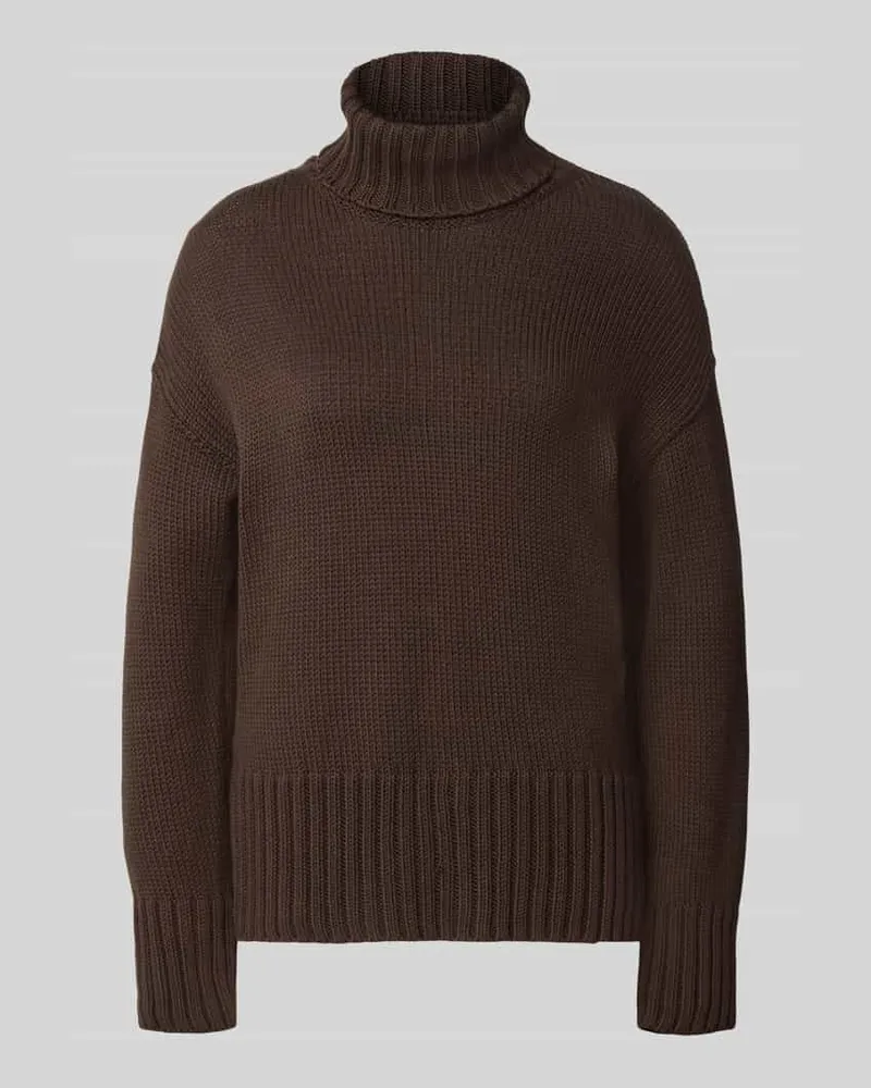 Mos Mosh Relaxed Fit Strickpullover aus reiner Baumwolle mit Rollkragen Dunkelbraun
