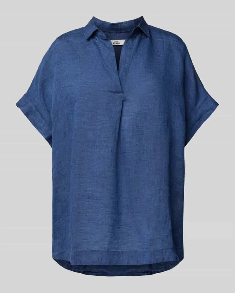 0039 Italy Regular Fit Leinenblusenshirt mit Kappärmeln Modell 'DERRY Marine