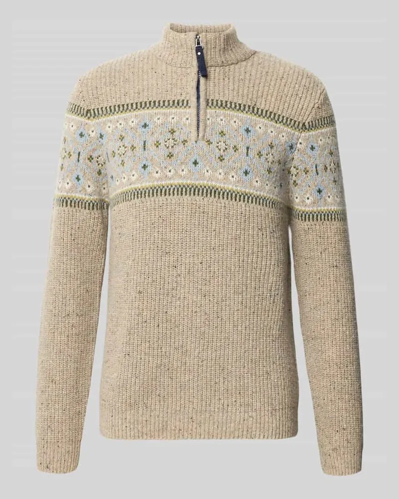 Ragman Norwegerpullover aus Woll-Mix mit Troyer-Kragen Taupe