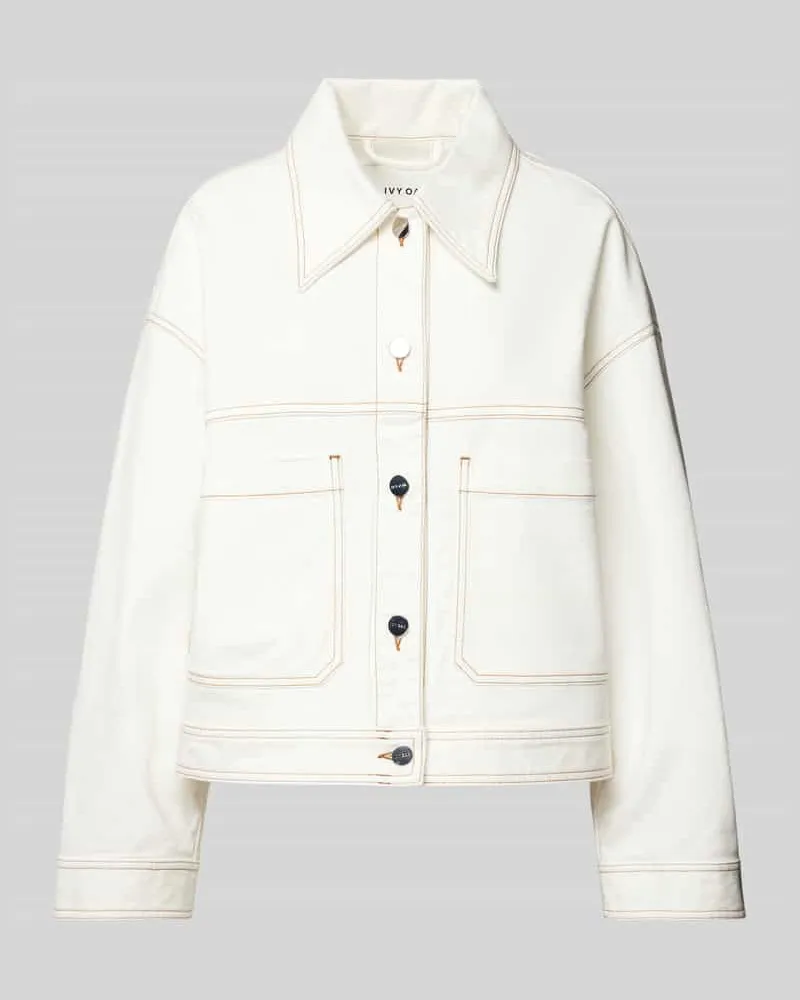 IVY & OAK Jeansjacke in unifarbenem Design mit Eingrifftaschen Offwhite