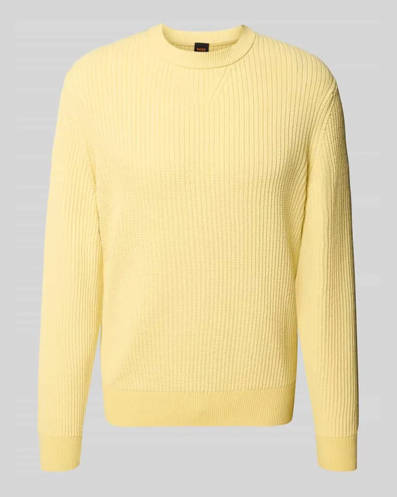 HUGO BOSS Regular Fit Strickpullover aus Baumwoll-Mix Modell 'APOKKO Gelb
