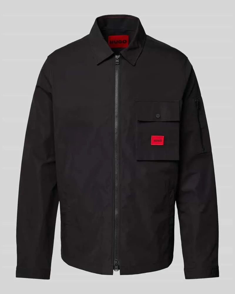 HUGO BOSS Regular Fit Hemdjacke mit Zweiwege-Reißverschluss Modell 'Emmond Black