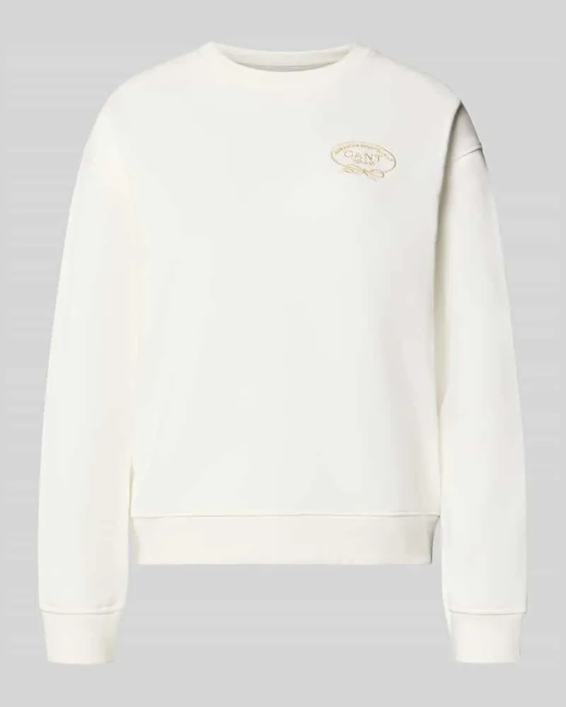 Gant Sweatshirt mit Label-Stitching und Rundhalsausschnitt Ecru