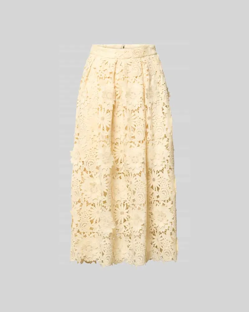 ROTATE Birger Christensen Midirock mit floraler Allover-Spitze Gelb
