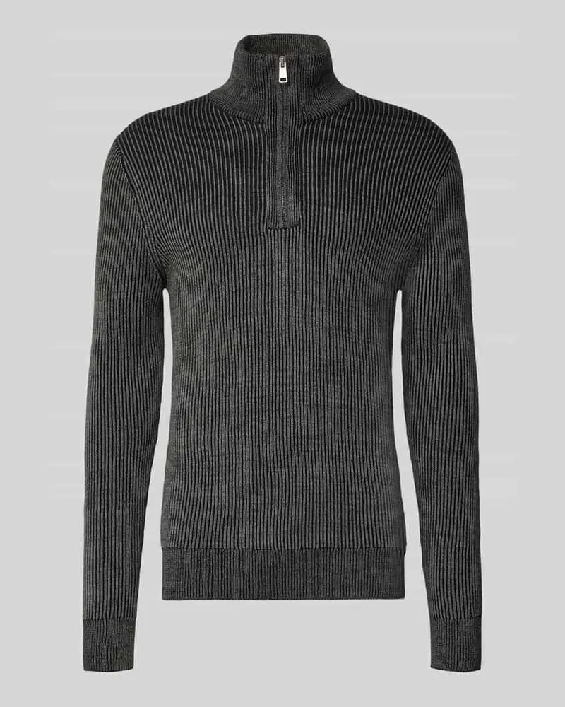 Marc O'Polo Regular Fit Troyer in Ripp-Struktur Anthrazit
