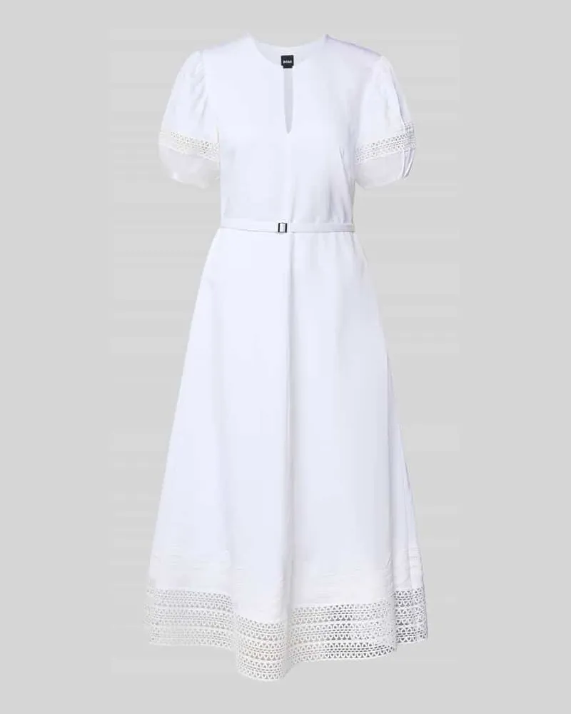 HUGO BOSS A-Linie Freizeitkleid aus Lyocell-Leinen-Mix Modell 'DORALIA Weiss