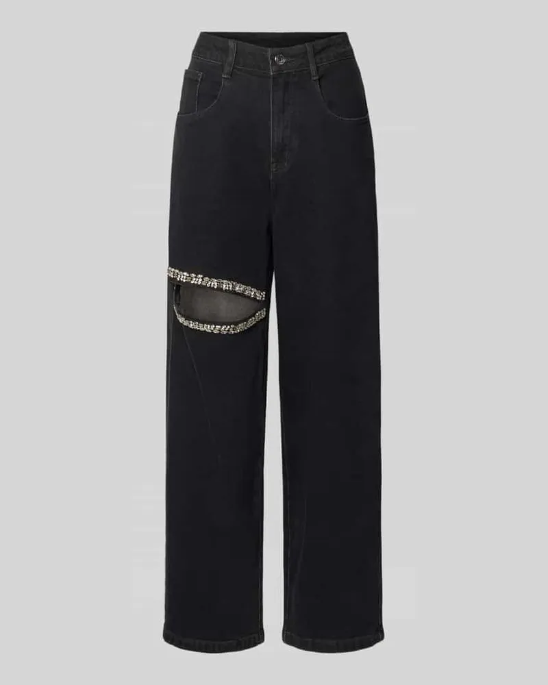 Karo Kauer Straight Fit Jeans mit Cut Out Black