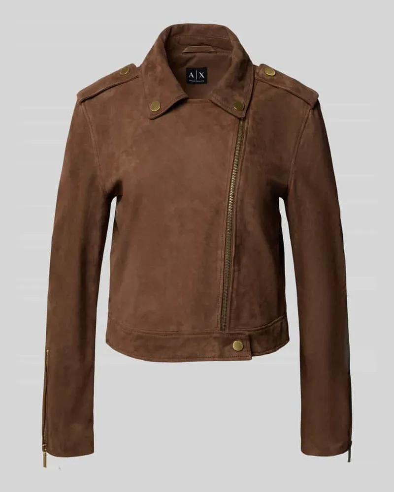 Armani Exchange Lederjacke mit Umlegekragen und Reißverschluss Schoko
