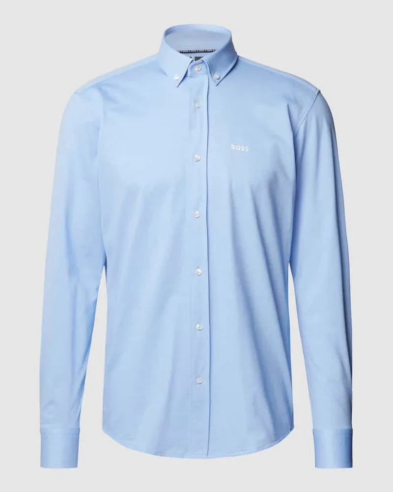 HUGO BOSS Regular Fit Businesshemd aus Pinpoint mit Stretch-Anteil Bleu