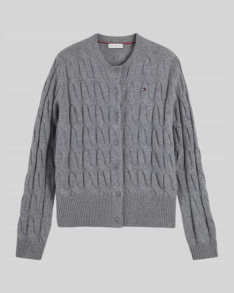 Tommy Hilfiger Strickjacke aus Wolle mit Logo-Detail Dunkelgrau
