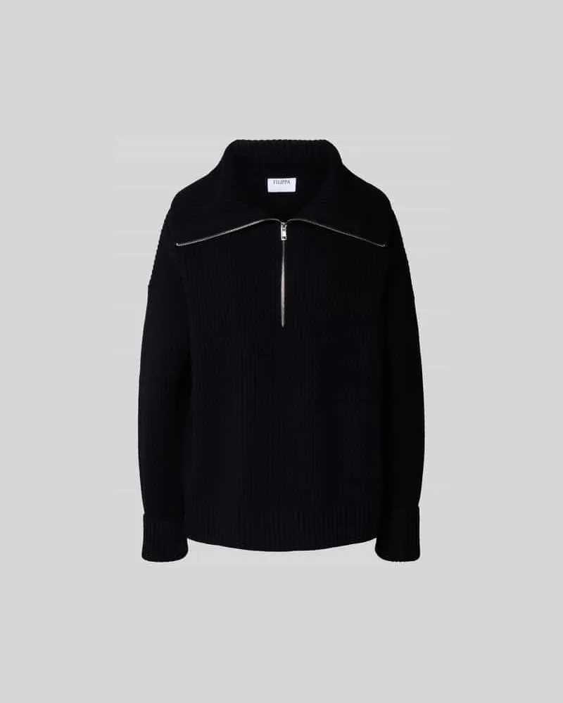 Filippa K Oversized Pullover mit Troyer-Kragen Black